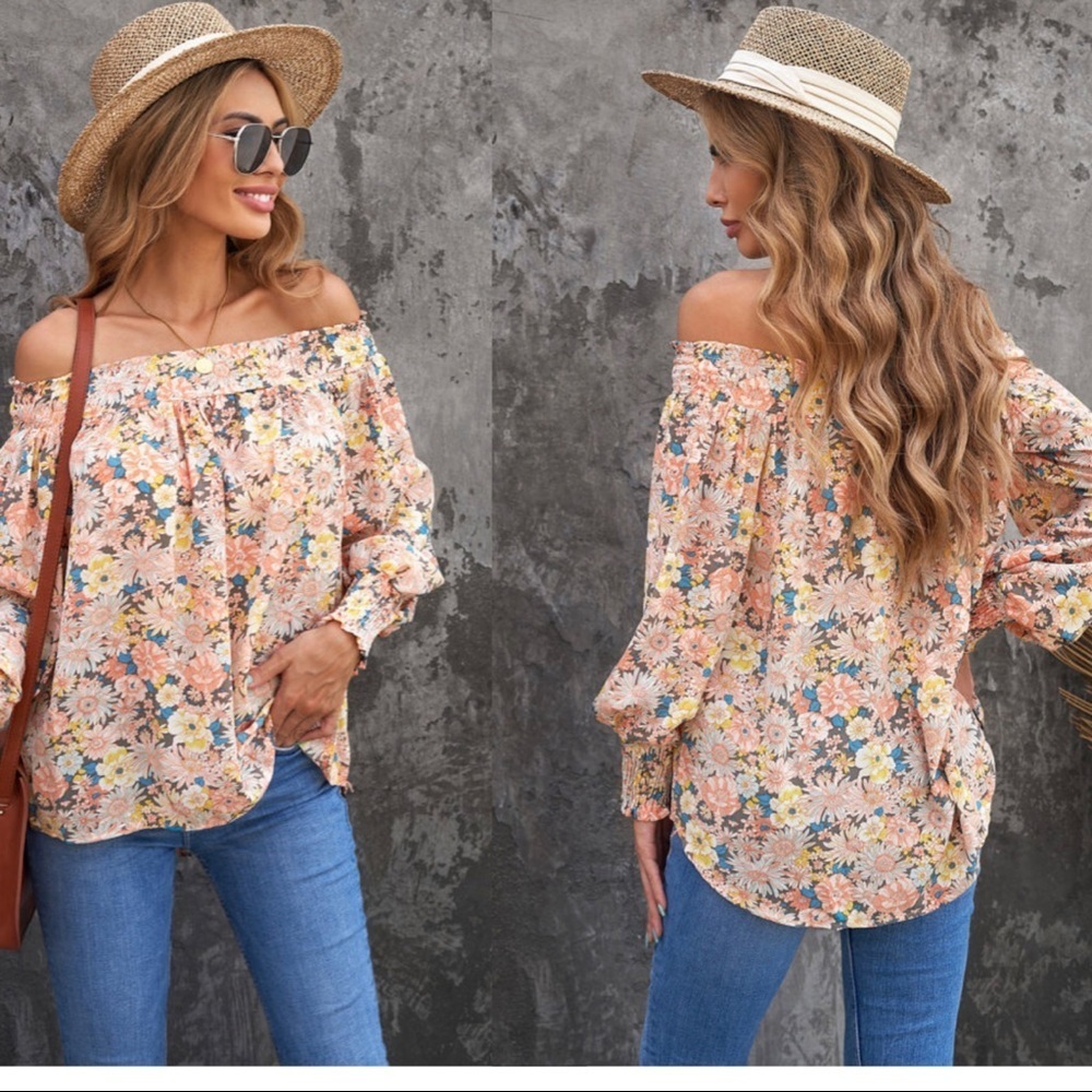 Boho off the Shoulder Smocked Floral Top